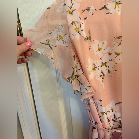 Alloy Pink Floral Ruffled Feminine Maxi Length Wrap Dress Women’s L Tall - Picture 4 of 8
